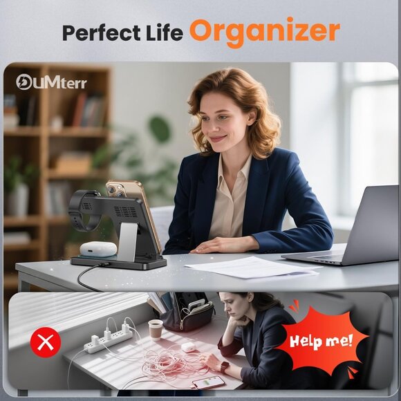 3 in 1 Wireless Charger for iphone 16 15 14 13 12  11 XR 8, Apple Charging Stati - Picture 6 of 7